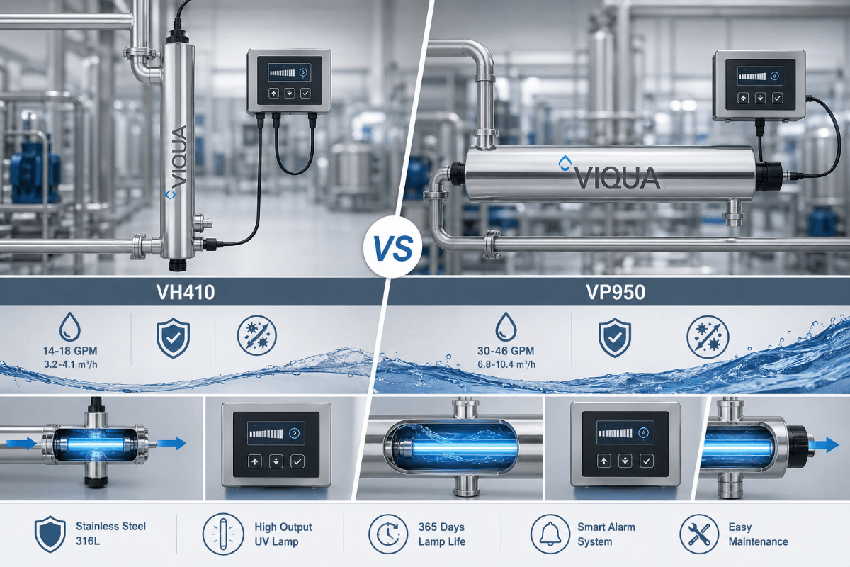 รีวิวเปรียบเทียบสเปคและอัตราการไหลของ Viqua UV รุ่นยอดนิยม: Viqua VH410 vs Viqua VP950 
